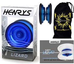 Henrys Flames N Games Henrys Lizard Yoyo Blue Professional Entry-level Yoyo +instructional Booklet Of Tricks & Travel Bag Pro Yoyos For Kids And Adults