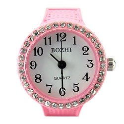 Pink Womens Crystal Quartz Finger Ring Watch With Gift Box