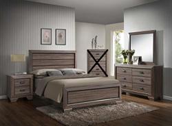 FURNITURE Gtu Large Scale Rustic Wooden Grey 4PC Queen Bedroom Set Q d m n