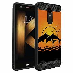 Casesondeck Case Compatible With LG Tribute Dynasty aristo 3 rebel 4 fortune 2 phoenix 4 Zone 4 -flexible And Durable Shock Material Carbon Fiber Accents And Designs Dolphin Sunset