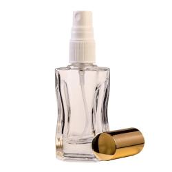 30ML Clear Glass Square Curved Perfume Bottle With White Spray & Gold Cap 18 410