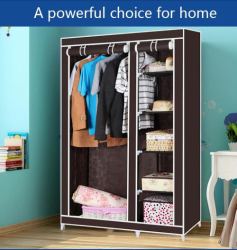 Whole Double Canvas Wardrobe Cupboard Clothes Storage With Hanging Rail Storage Shelves