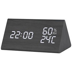 Lorreen Loreen Wooden Digital Alarm Clock Bedroom Kitchen Clock Displays Time Date Temperature And Humidity