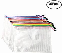 Janisfirst Mesh Zipper Pouch Document Bag Arts & Crafts Organizing Storage Plastic Zip File Folders 10 Colors 30 Pack Letter Size Waterproof Document Pouch for Office Supplies 