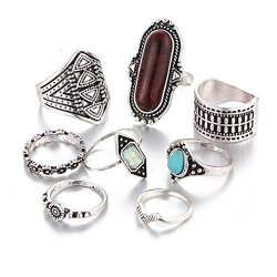 Creazy 8PCS Vintage Women's Boho Crystal Flower Knuckle Ring Tibetan Turkish Silver