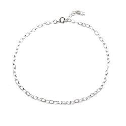 925 Sterling Silver 26cm Oval Link Rolo Style Anklet