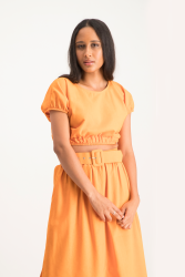 Annika Elasticated Linen Top - Orange - XS