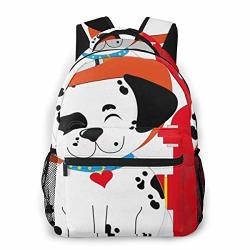 Grade Casual Backpack Laptop Bag Cute For Boys And Girls - Dog A Smiling Dalmatian Pup Wearing A Firemans Hat And Wagging His Tail