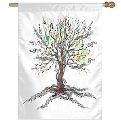 Huangling Musical Tree Autumn Clef Trunk Swirl Nature Illustration Leaves Creative Design Decorative Home Flag Garden Flag Demonstrations Flag Family Party Flag Match Flag 27"X37