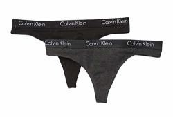 Calvin Klein Women's Motive Cotton Thong 2 Pack Black QP1803-003 dark Grey Small