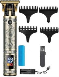Sokany Professional Cordless Hair Clipper- LED Display Ergonomic Design Gold Plated Carbon Steel T Shaped Blade Head Automatic Grinding Includes 4 Piece Detachable Guide