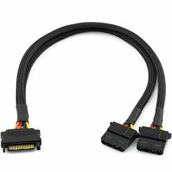 Crj 15-PIN Male Sata To Dual 4-PIN Female Molex Power Y Splitter Adapter Black Sleeved Cable