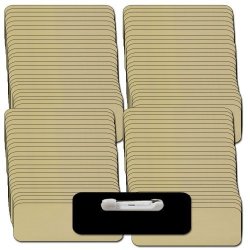 Name Badges With Pin Fasteners - 100 Pack Kit Includes Crystal Clear Gloss Printable Labels - Gold Name Badges With 1 4TH Rounded Corners 1.25 X 3 Inch Size