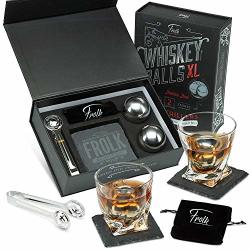 Gifts for Men Dad Husband Christmas- 4 XL Stainless Steel Whisky Ice Balls,  Special Tongs & Freezer Pouch in Luxury Gift Box for Whiskey Lovers!