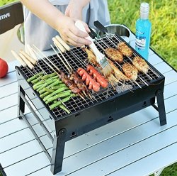 Bbq Grill Rack Charcoal Collapsible Portable Small Black Steel Bbq Shelves Home outdoor black Small