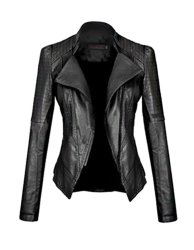Faux Leather Motorcycle Jacket - Black XL