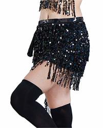 Lauthen.s Women Belly Dance Hip Scarf Sequin Tassel Beach Wrap Skirt Black