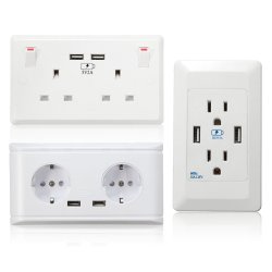 Double White Socket Usb 13a 2gang Electric Wall Plug Sockets With 2usb Outlet