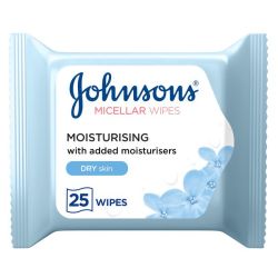 Johnsons Johnson S Cleansing Face Micellar Wipes Moisturising Dry Skin Pack Of 25