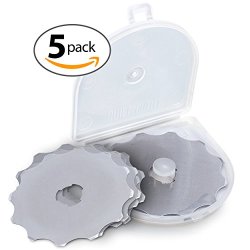 PACK 5 45 Mm Rotary Crochet Edge Skip Blades Comes With Storage Case Fits Olfa Fiskars Cutters