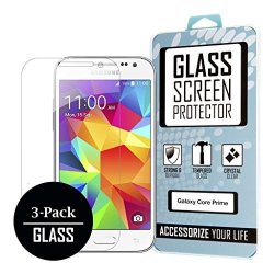 Samsung Galaxy Core Prime Galaxy Prevail LTE 3-PACK Glass Screen Protector Covers Bubble Free Oleophoic Coated Tempered Glass - Mpero