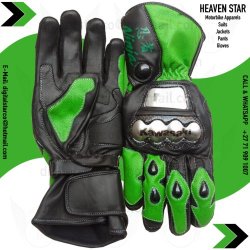Kawasaki Ninja Metal Protection Motorbike Racing Genuine Leather Gloves Green All Sizes Available