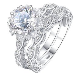 Newshe Vintage Engagement Rings Wedding Set For Women 925 Sterling Silver 3CT Round White Cz Size 9