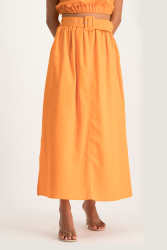 Palesa Linen Midi Skirt - Orange - XS