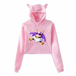 Women's Long Sleeve Majin Buu Frieza Dragon Ball Fighterz Goku Vegeta Print Cute Cat Ear Pullover Hoodie Pink