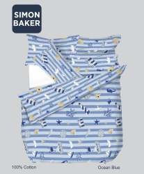 Simon Baker Ocean Blue Cotton Printed Duvet Cover Set Various Size - Blue Three Quarter 150CM X 200CM +1 Pillowcase 45CM X 70CM