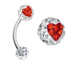 Clear Cz & Red Ferido Heart Sparkling Swarovski Crystal Eyebrow Curved Barbell Eye Brow Ring Body Jewelry Piercings Bar- 16G