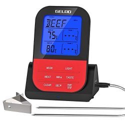 Instant Read Meat Thermometer Geloo Wireless Digital Cooking Meat Thermometer For Smoker Oven Kitchen Bbq Grill Thermometer Clock Timer With Stainless Steel Temperature Probe