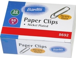 Bantex Pack of 50 50mm Nickel Plated Paper Clips