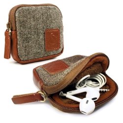 Tuff Luv Tuff-luv Herringbone Tweed Travel Case Pouch For Earphones Headphones - Brown