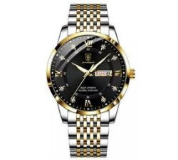 Formal Silver And Gold Stainless Steel Men's Watch With Black Dial