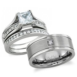 Bellux Style His And Hers Wedding Ring Sets Stainless Steel