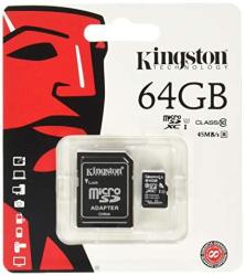 Kingston Digital 64 Gb Microsd Class 10 UHS-1 Memory Card 30MB S With Adapter SDCX10 64GB