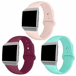 Nahai Compatible Fitbit Ionic Bands Soft Silicone Replacement Strap Accessory Breathable Wristbands For Fitbit Ionic Smart Watch Small 3 Pack Sand Pink teal wine Red