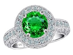 Star K 7MM Round Simulated Emerald Ring Sterling Silver Size 6.5