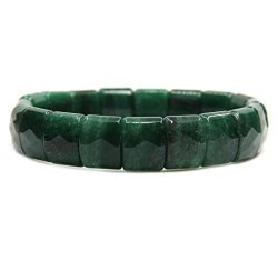 Amandastone Natural Green Aventurine Genuine Semi Precious Gemstone 15MM Square Grain Faceted Beaded Stretchable Bracelet 7