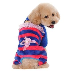 Dog Jumpsuit Axchongery Adorable Pet Striped Pajamas Warm Puppy Jacket Small Doggy Coat Blue L