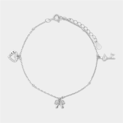 Sterling Silver Cubic Zirconia Heart Bow & Giraffe Charm Bracelet