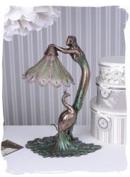 Table Lamp Art Nouveau Woman Figure Peacock Lamp Art Nouveau Light