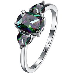 Women Awly 18K White Gold Plated 3 Stone Oval Cut Colored Multicolor Cz Heart Shape Promise Wedding Ring Size 8