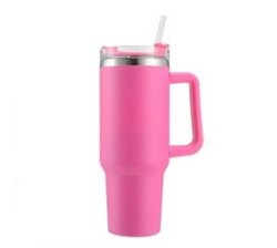 Double Wall Travel Mug Stainless Steel Vacuum Flask With Straw Hot cold 1.2L Tumbler With Handle Straw Lid- Hot Pink
