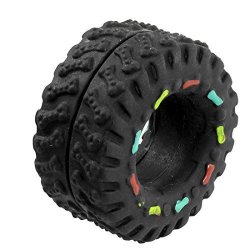 Dcolor Black Vinyl Rubber Tire Tyre Shaped Bone Pattern Squeaky Dogs Cat Pet Toy