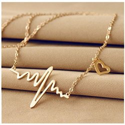New Women EKG Necklace Heartbeat Rhythm With Love Heart Shaped GD