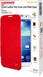 Promate Sansa-S4 Stylish Leather Flip-cover And Shell Case For Samsung Galaxy S4-Red