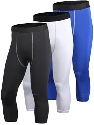 Yuerlian Men's 3 Pack Compression 3 4 Capri Shorts Baselayer Cool Dry Sports Tights