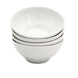 Euro Ceramica Algarve Collection Artisan-inspired 7" Stoneware Cereal soup Bowls 24OZ Set Of 4 White